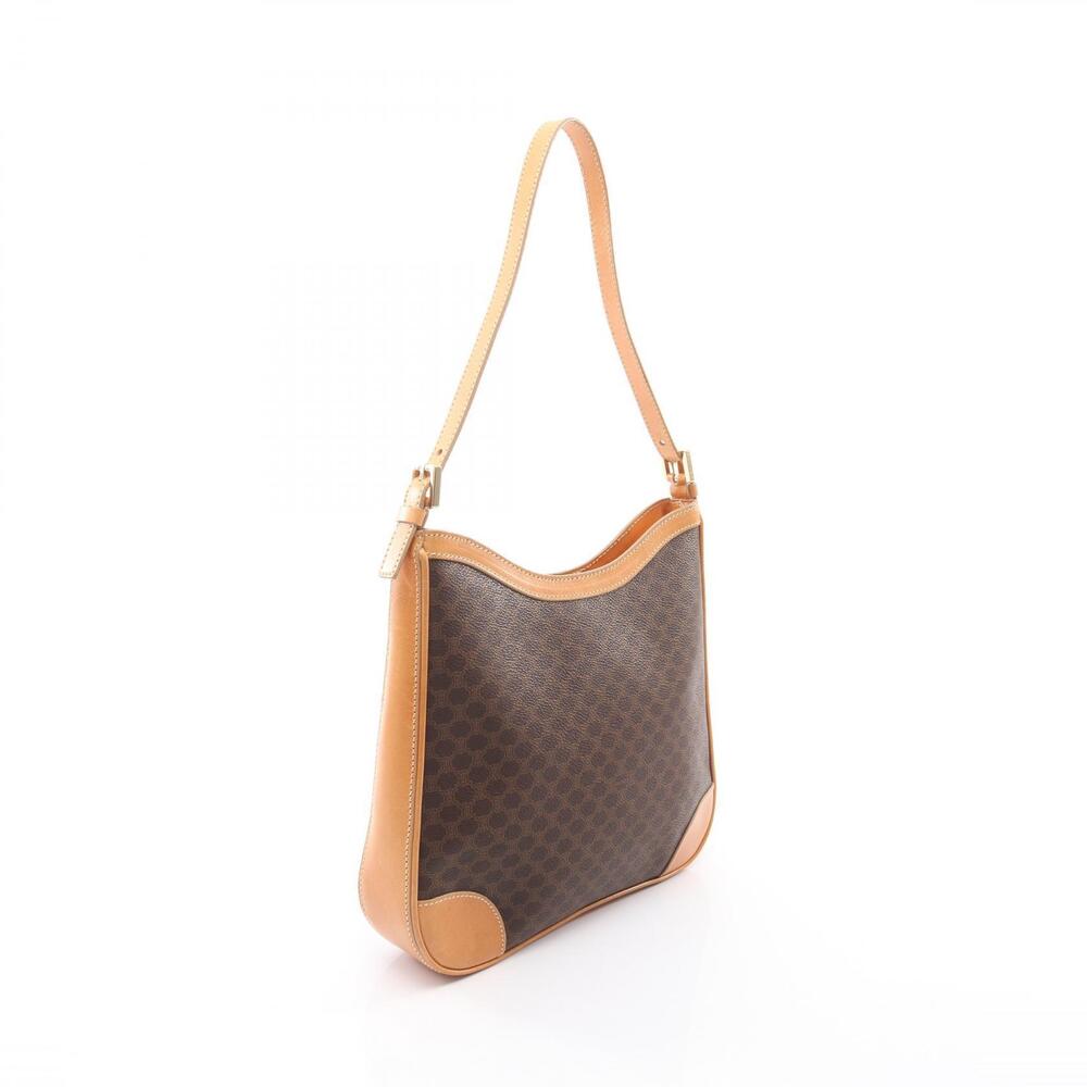 Celine Shoulder Brown Canvas Bag Macadam Leather
